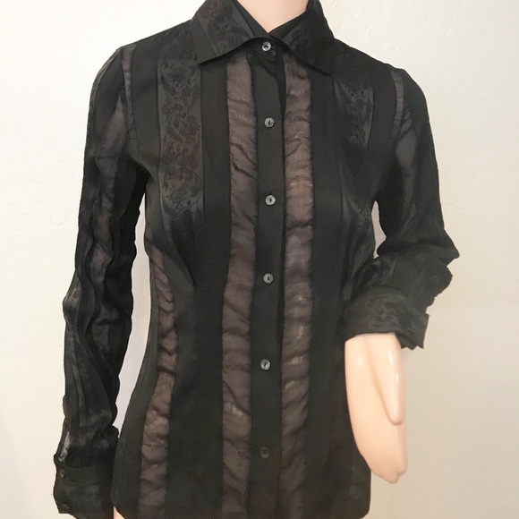 loewe embroidered silkblend sheer stripe blouse - Picture 1 of 6